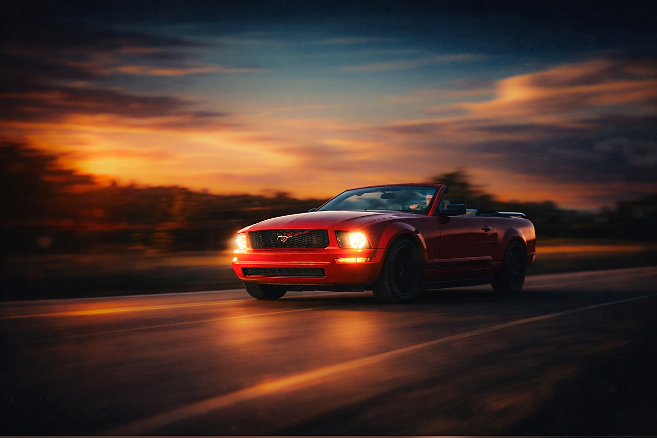 Red car at sunset