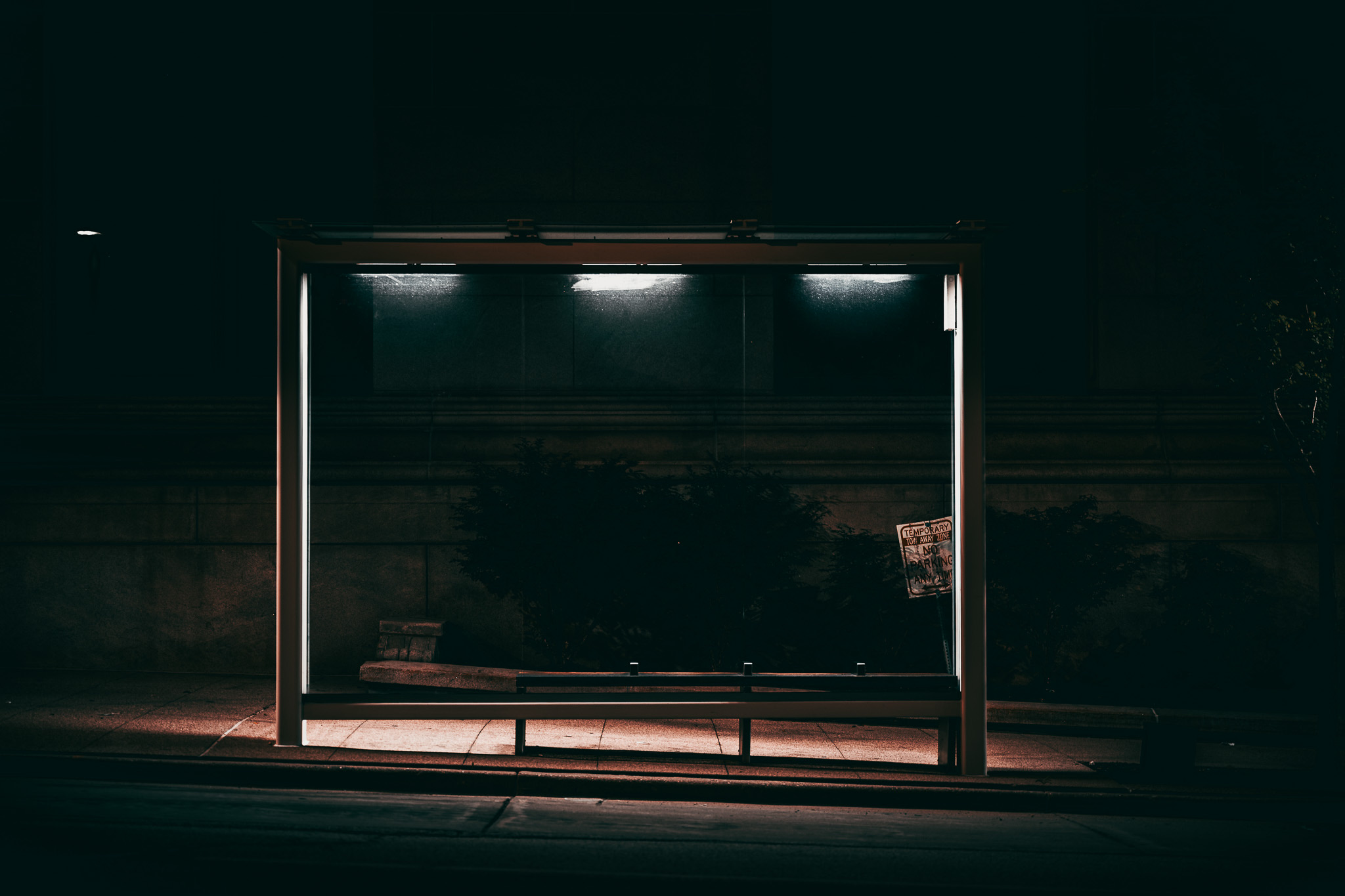 Moody Milwaukee bus stop at night