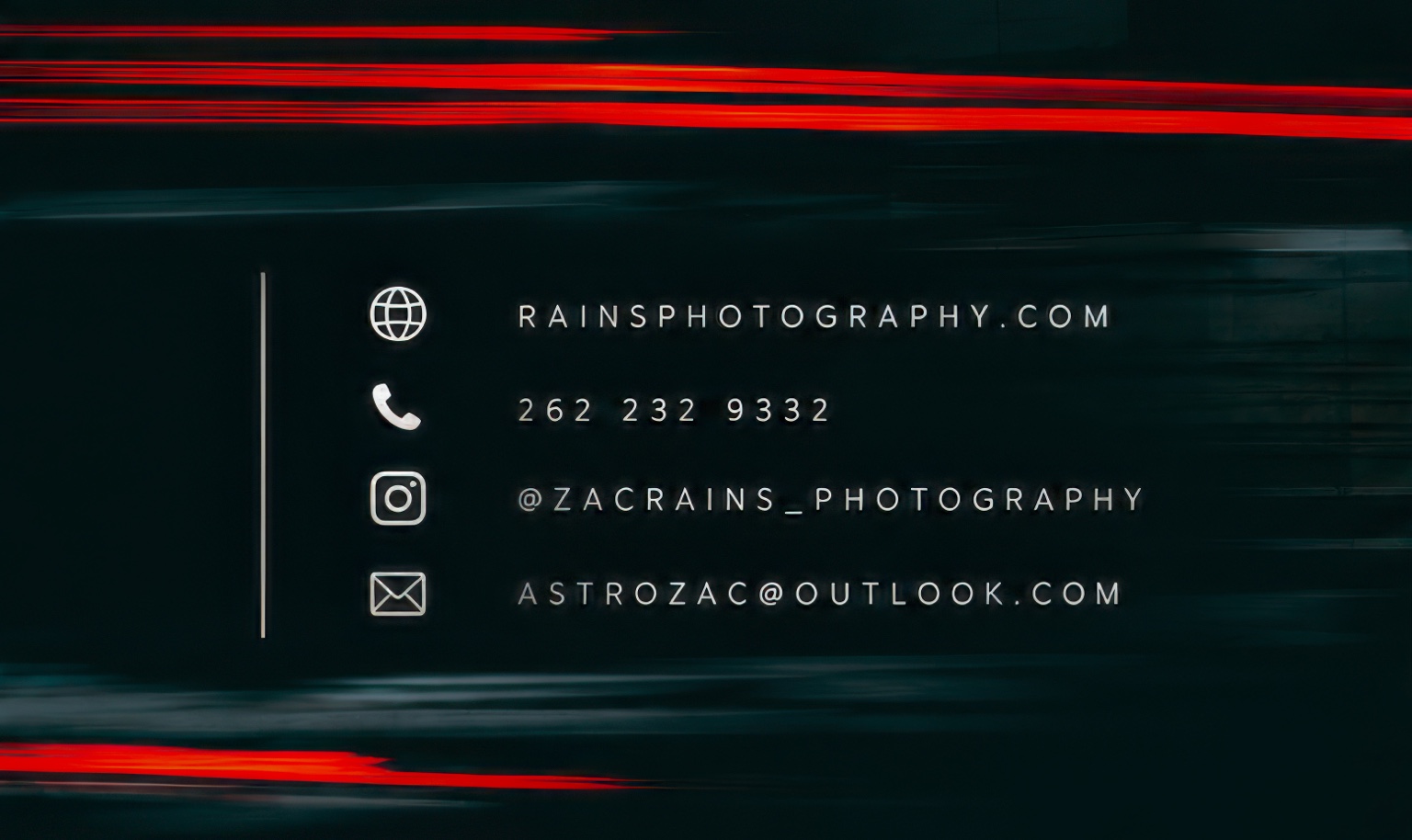 Zac Rains Photography business card back