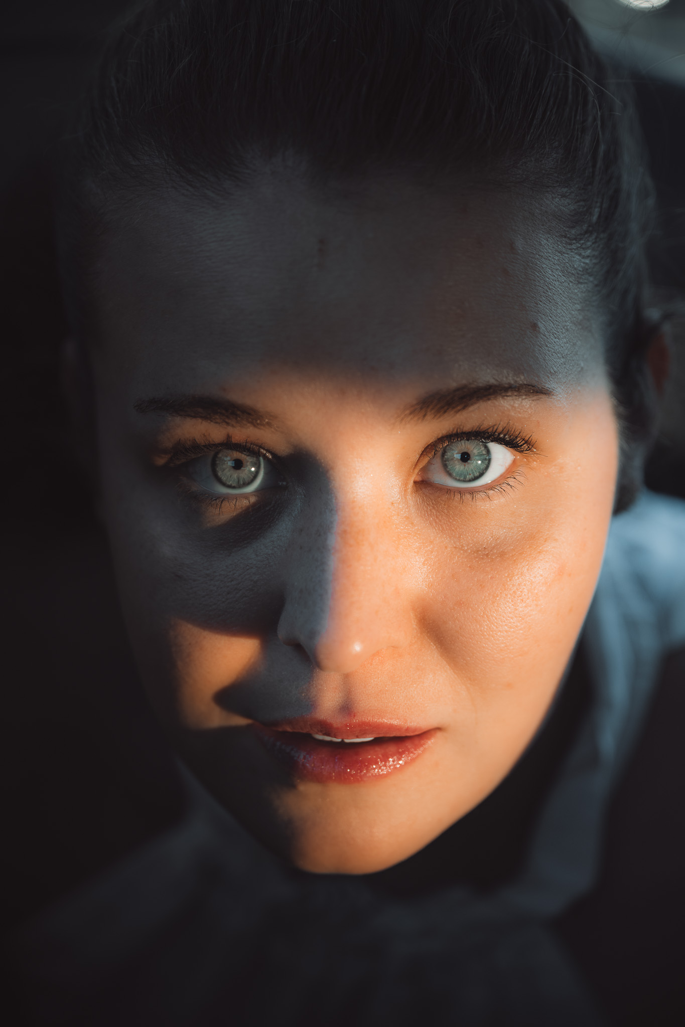 Close-up portrait with dramatic light